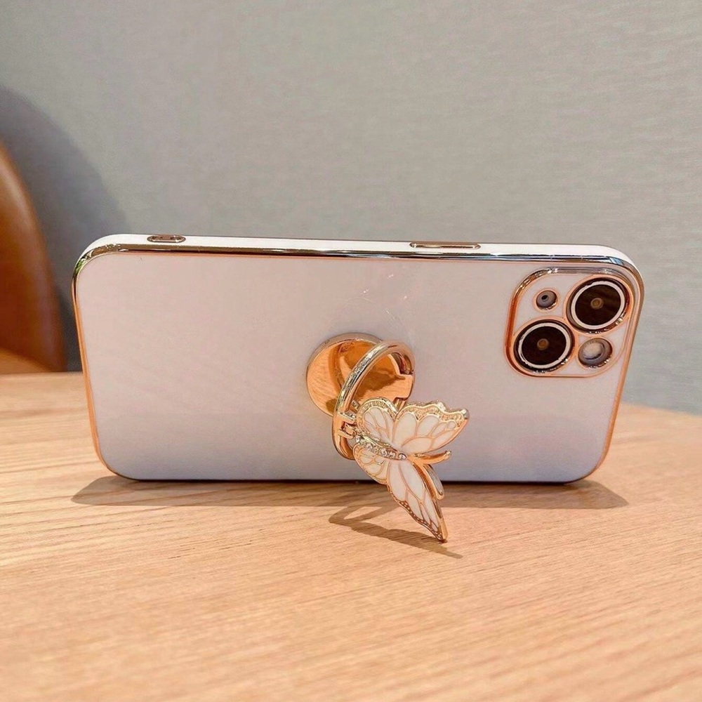 White and Gold Phone Case with Ring Holder